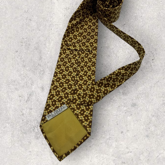 PAL ZILERI Brown/Beige/Blue Geometric Floral Silk LUXURY Tie ITALY - Picture 2 of 5